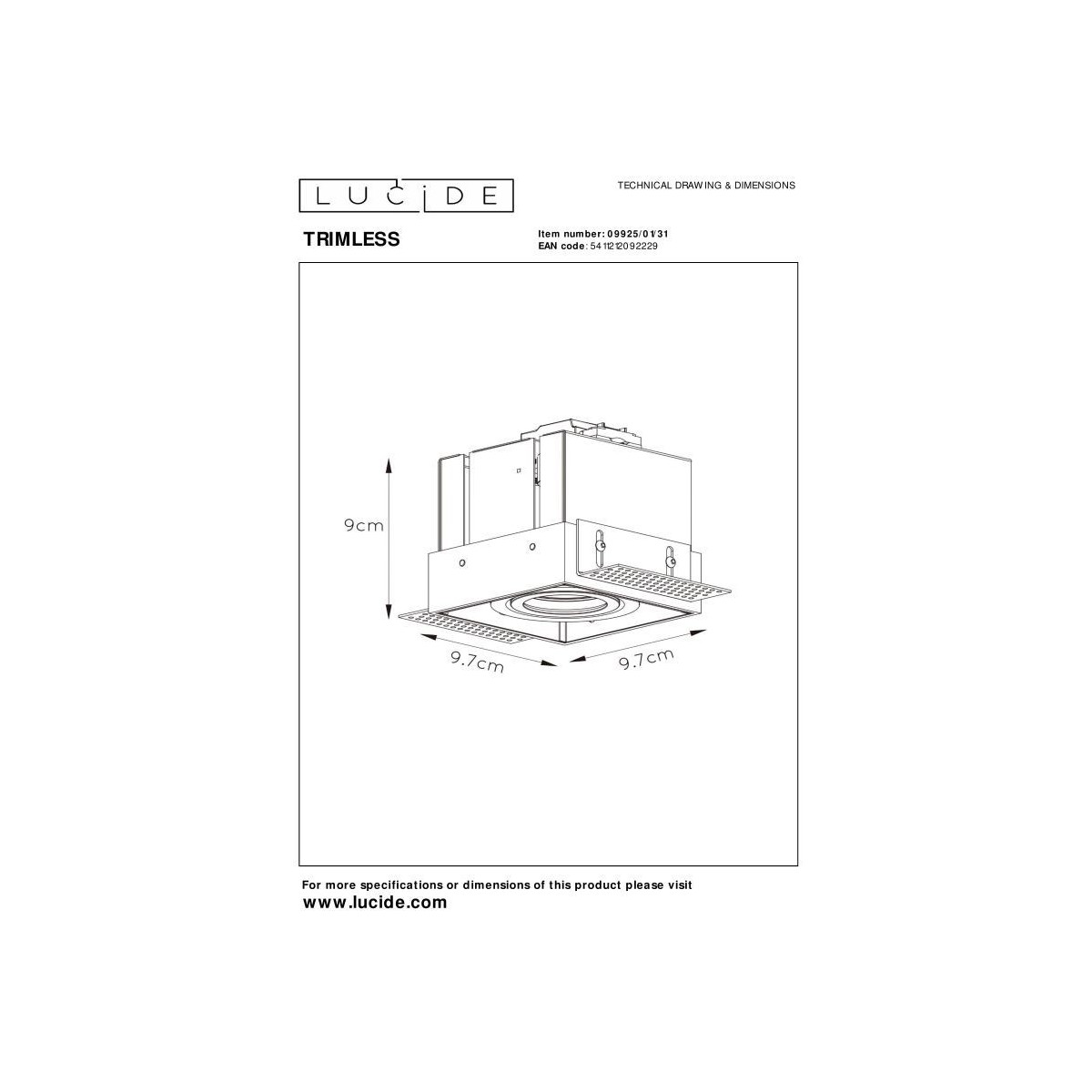 Lucide 09925/01/31 TRIMLESS - Oprawa wpuszczana - 1xGU10 - Biała