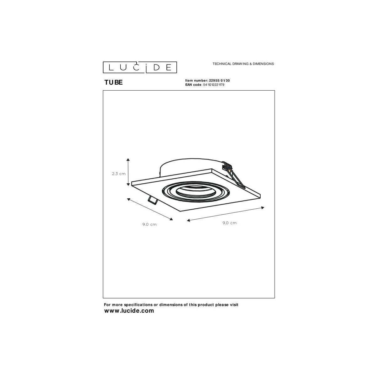 Lucide 22955/01/30 TUBE - Reflektor wpuszczany - 1xGU10 - Czarny