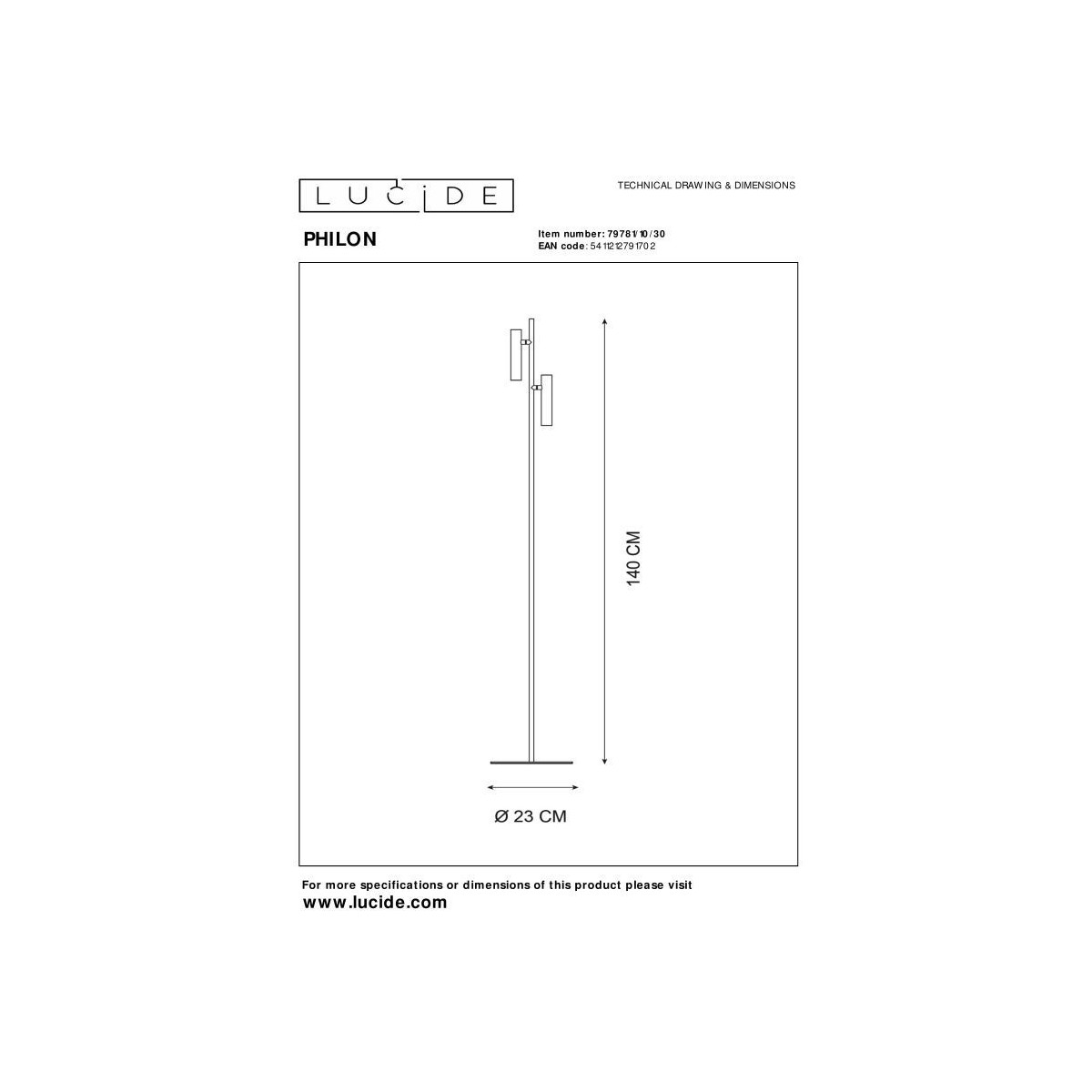 Lucide 79781/10/30 PHILON - Lampa podłogowa do czytania - 23 cm - LED Dim. - 2x4.5W 3000K - Czarna