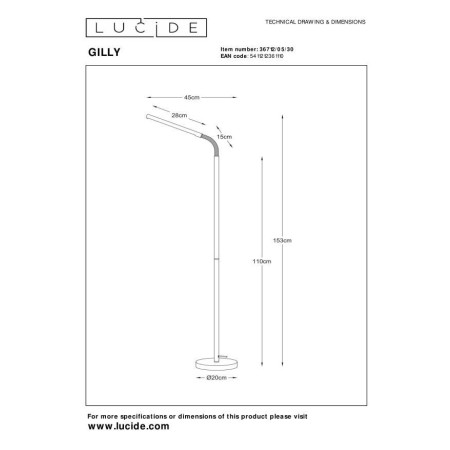 Lucide 36712/05/30 GILLY - Lampa podłogowa do czytania - LED - 1x6W 2700K - Czarna
