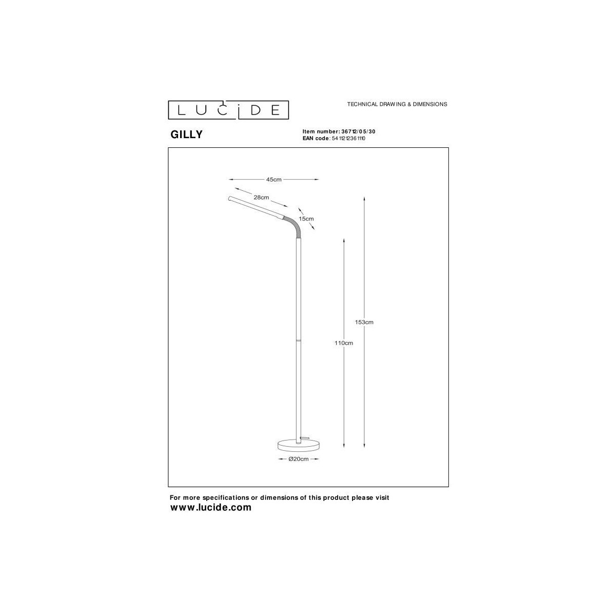Lucide 36712/05/30 GILLY - Lampa podłogowa do czytania - LED - 1x6W 2700K - Czarna