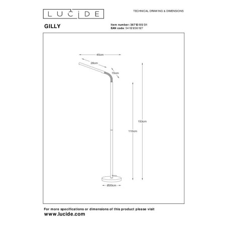 Lucide 36712/05/31 GILLY - Lampa podłogowa do czytania - LED - 1x6W 2700K - Biała