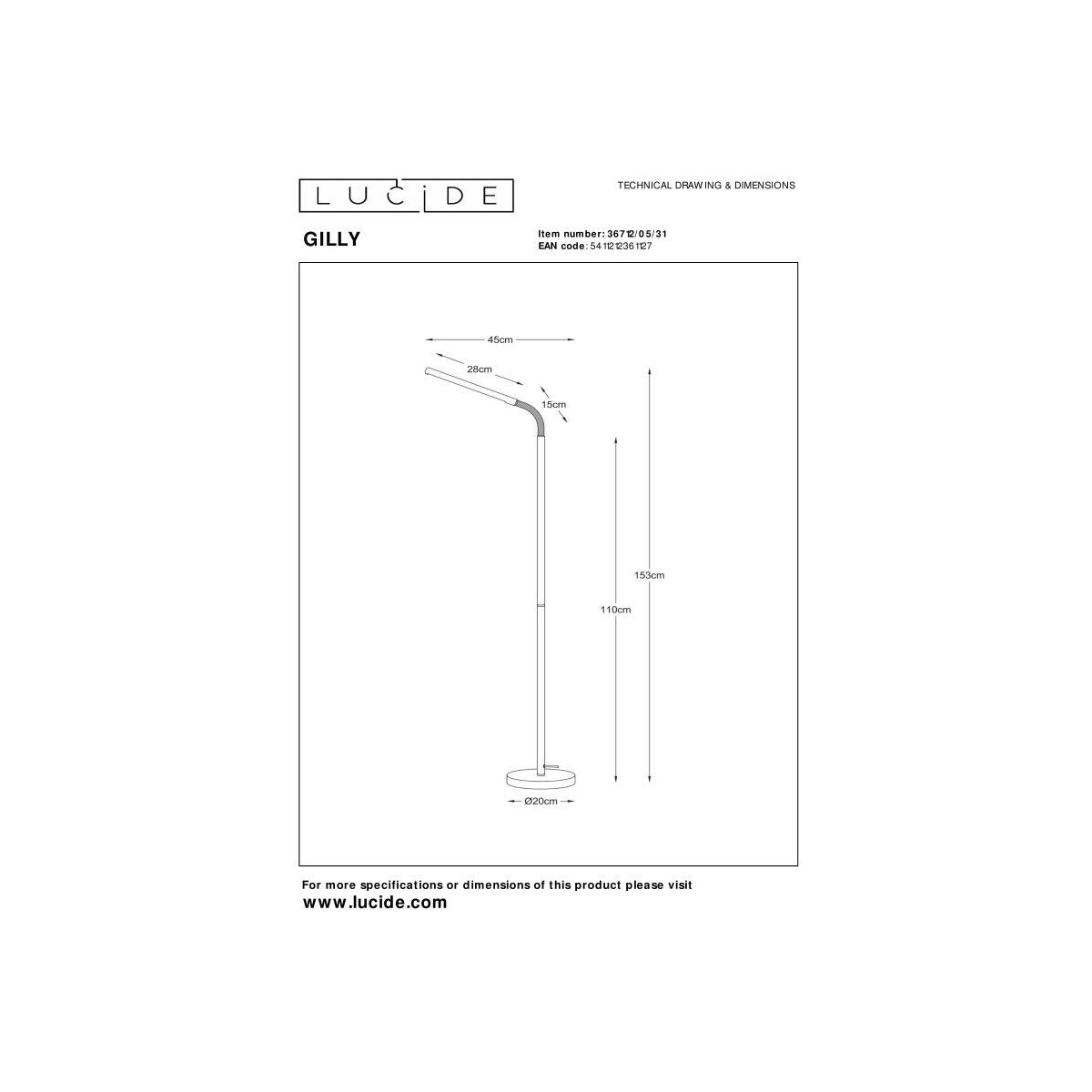Lucide 36712/05/31 GILLY - Lampa podłogowa do czytania - LED - 1x6W 2700K - Biała