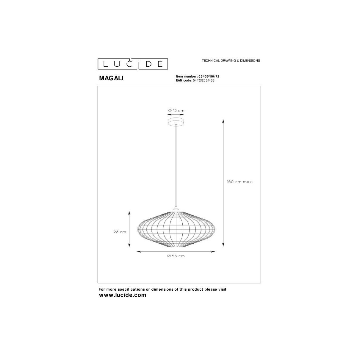 Lucide 03435/56/72 MAGALI - Lampa wisząca - 56 cm - 1xE27 - Naturalna