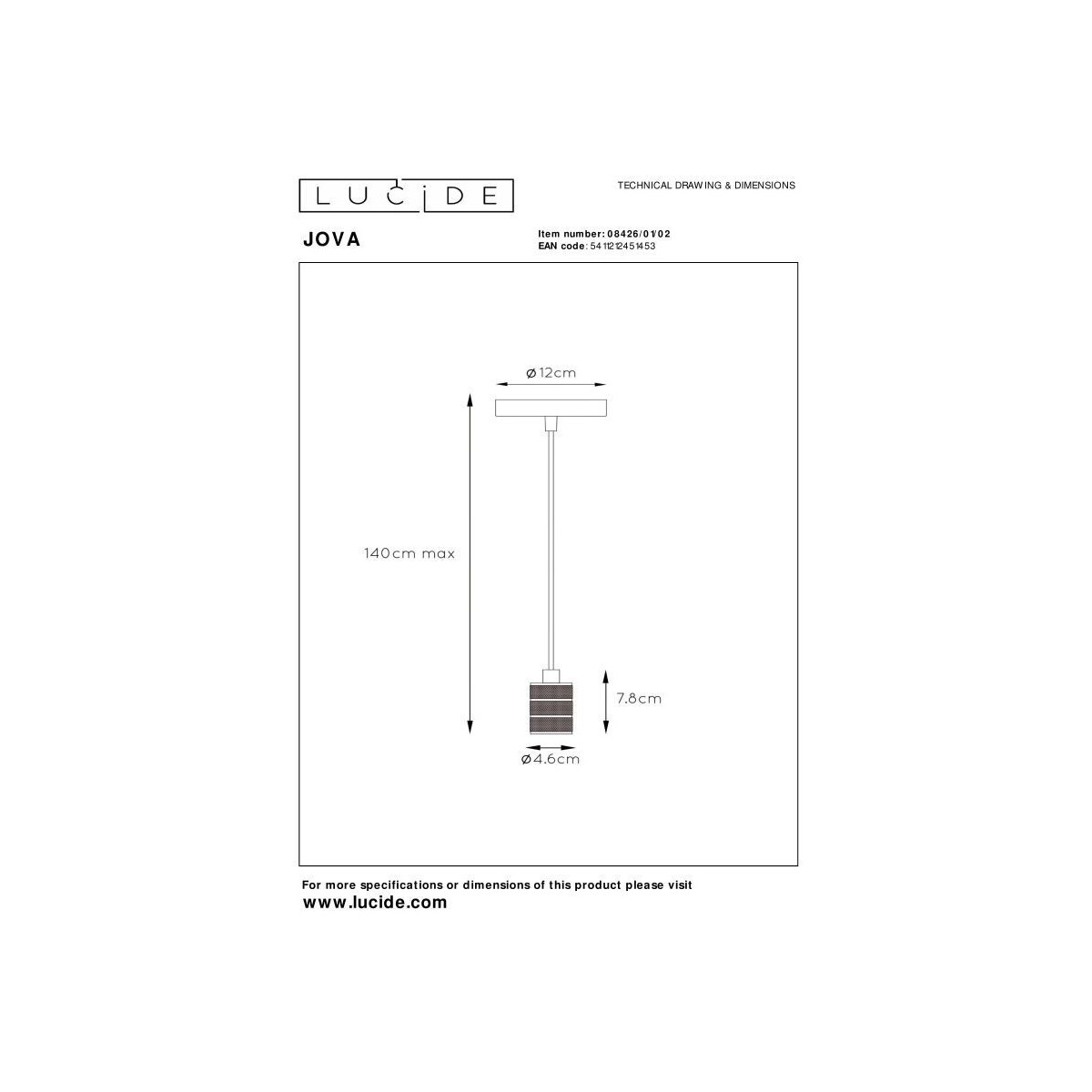 Lucide 08426/01/02 JOVA - Lampa wisząca - 12 cm - 1xE27 - Matowe złoto - Mosiądz