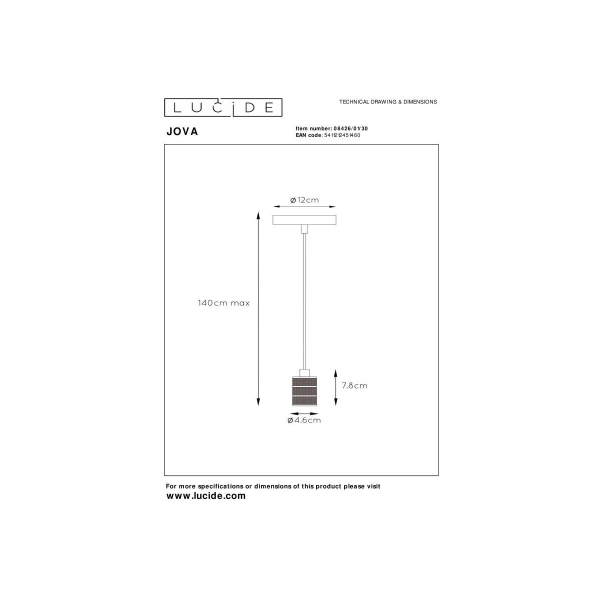 Lucide 08426/01/30 JOVA - Lampa wisząca - 10 cm - 1xE27 - Czarna