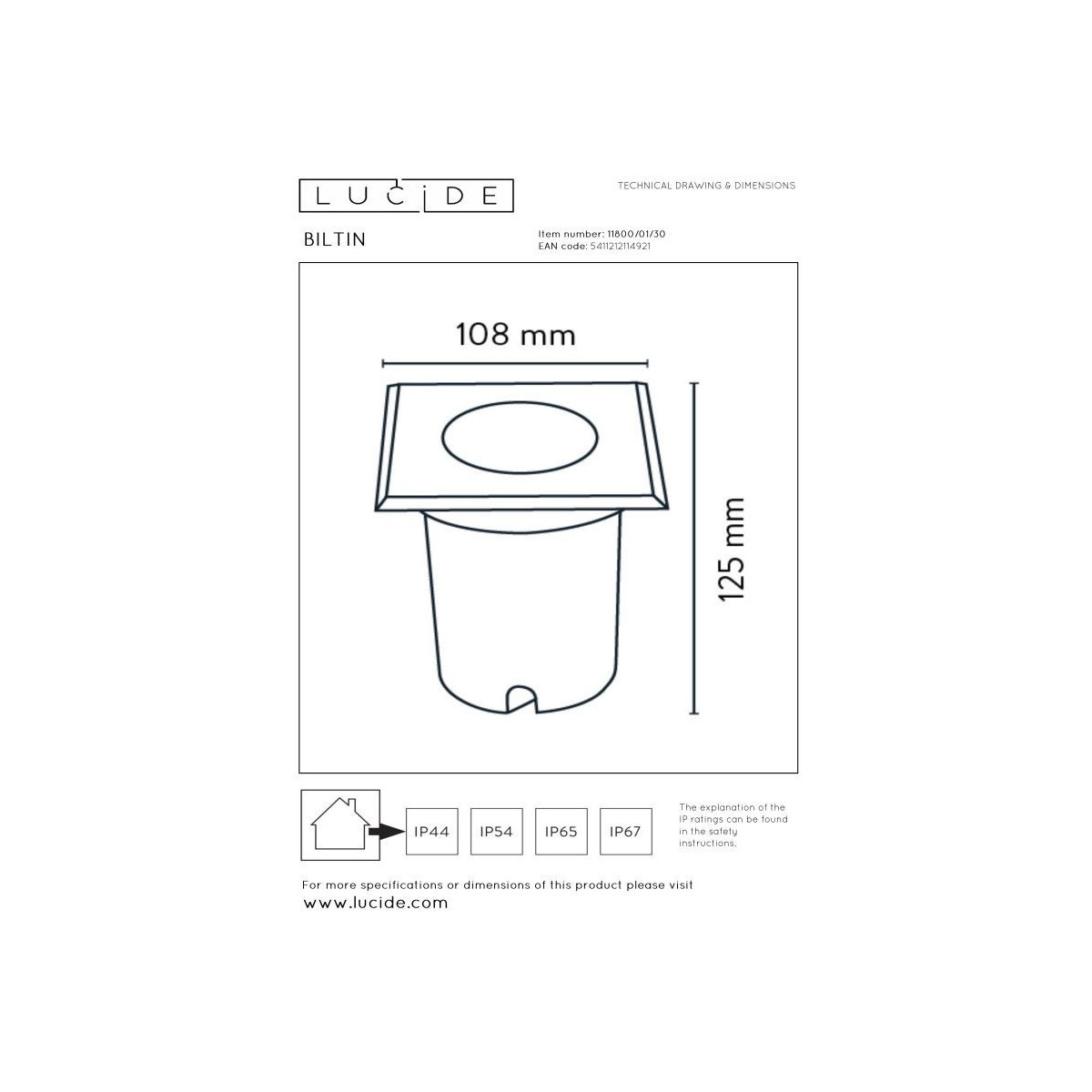 Lucide 11800/01/30 BILTIN - Lampa tarasowa do wewnątrz i na zewnątrz - 1xGU10 - IP67 - Czarna