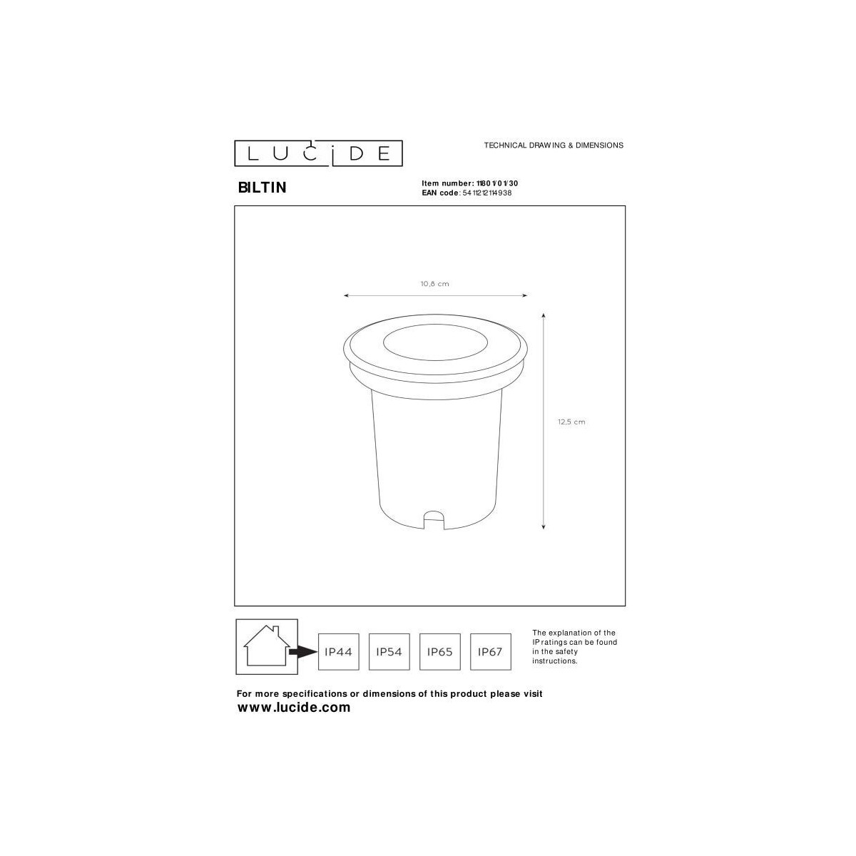 Lucide 11801/01/30 BILTIN - Lampa tarasowa do wewnątrz i na zewnątrz - 10.8 cm - 1xGU10 - IP67 - Czarna