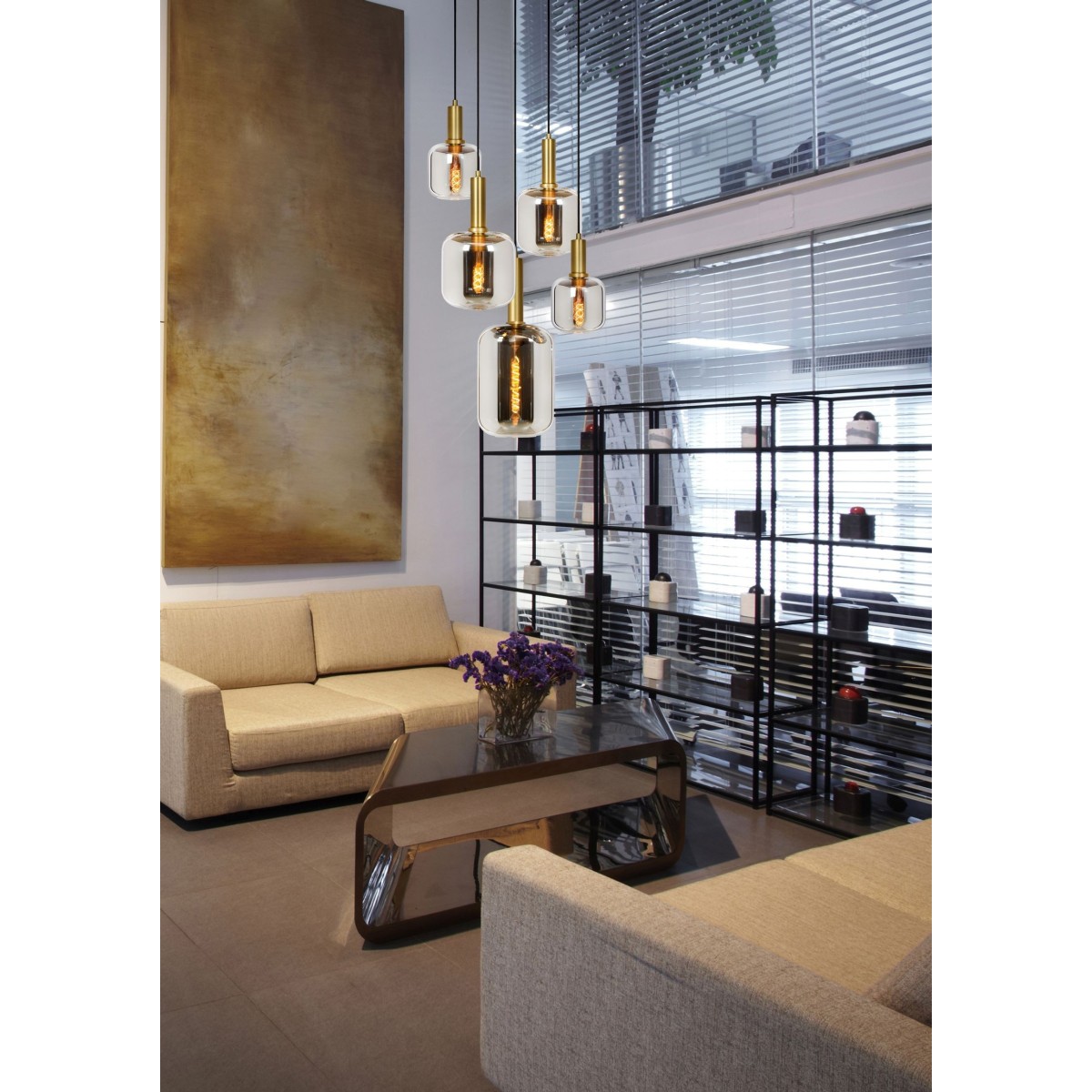 Lucide 45494/15/65 JOANET - Lampa wisząca - 66 cm - 5xE27 - Szary dymny