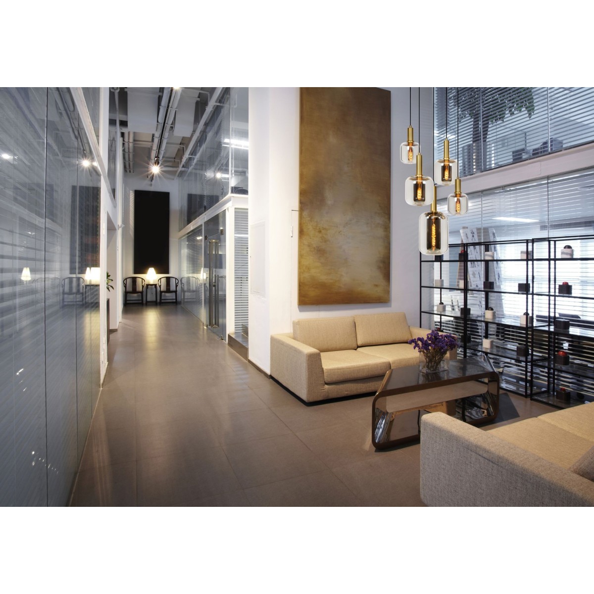 Lucide 45494/15/65 JOANET - Lampa wisząca - 66 cm - 5xE27 - Szary dymny