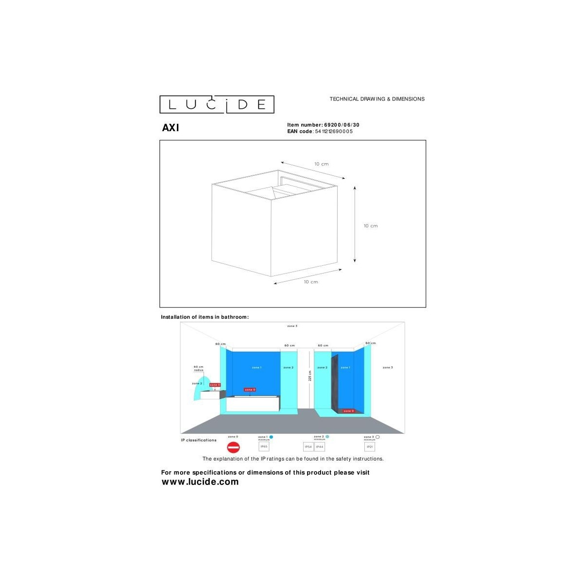 Lucide 69200/06/30 AXI - Reflektor ścienny - Kinkiet łazienkowy - LED - 2x7W 2700K - IP54 - Regulowany kąt świecenia - Czarny