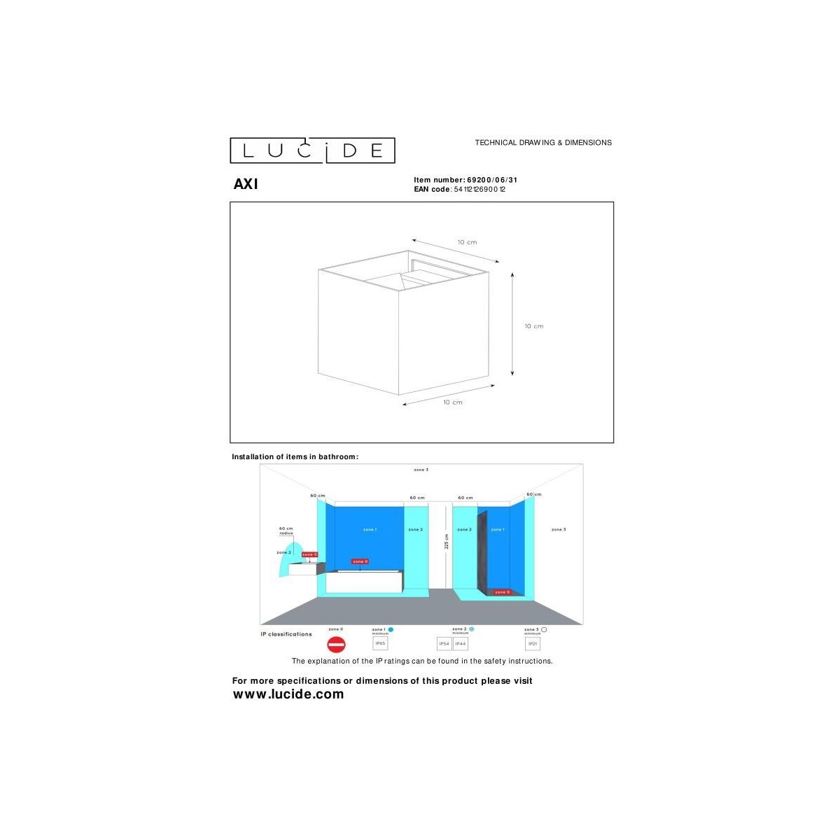 Lucide 69200/06/31 AXI - Reflektor ścienny - Kinkiet łazienkowy - LED - 2x7W 2700K - IP54 - Regulowany kąt świecenia - Biały