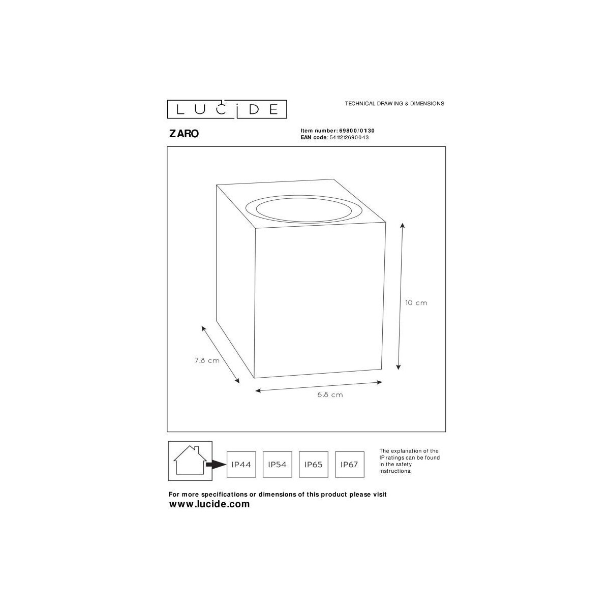 Lucide 69800/01/30 ZARO - Reflektor ścienny - Kinkiet do wewnątrz i na zewnątrz - 1xGU10 - IP44 - Czarny
