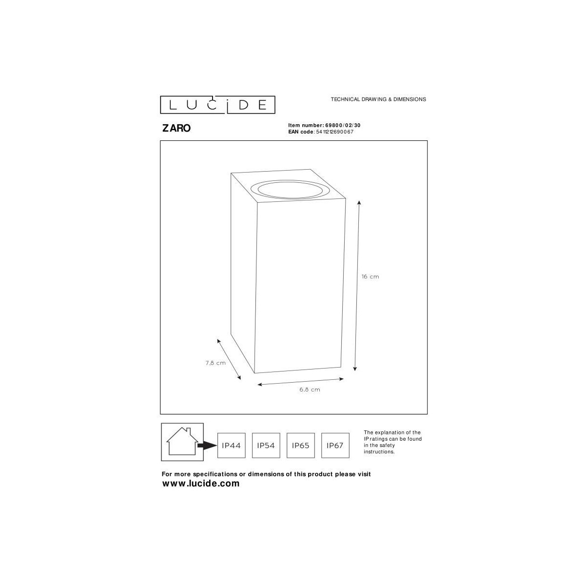 Lucide 69800/02/30 ZARO - Reflektor ścienny - Kinkiet do wewnątrz i na zewnątrz - 2xGU10 - IP65 - Czarny