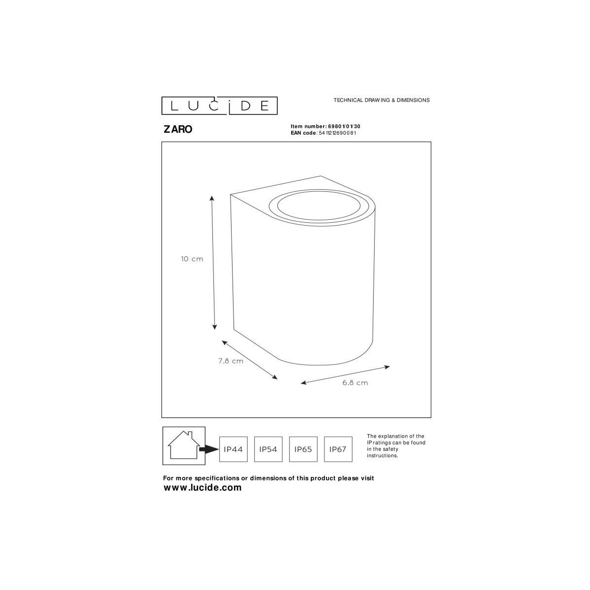 Lucide 69801/01/30 ZARO - Reflektor ścienny - Kinkiet do wewnątrz i na zewnątrz - 1xGU10 - IP44 - Czarny