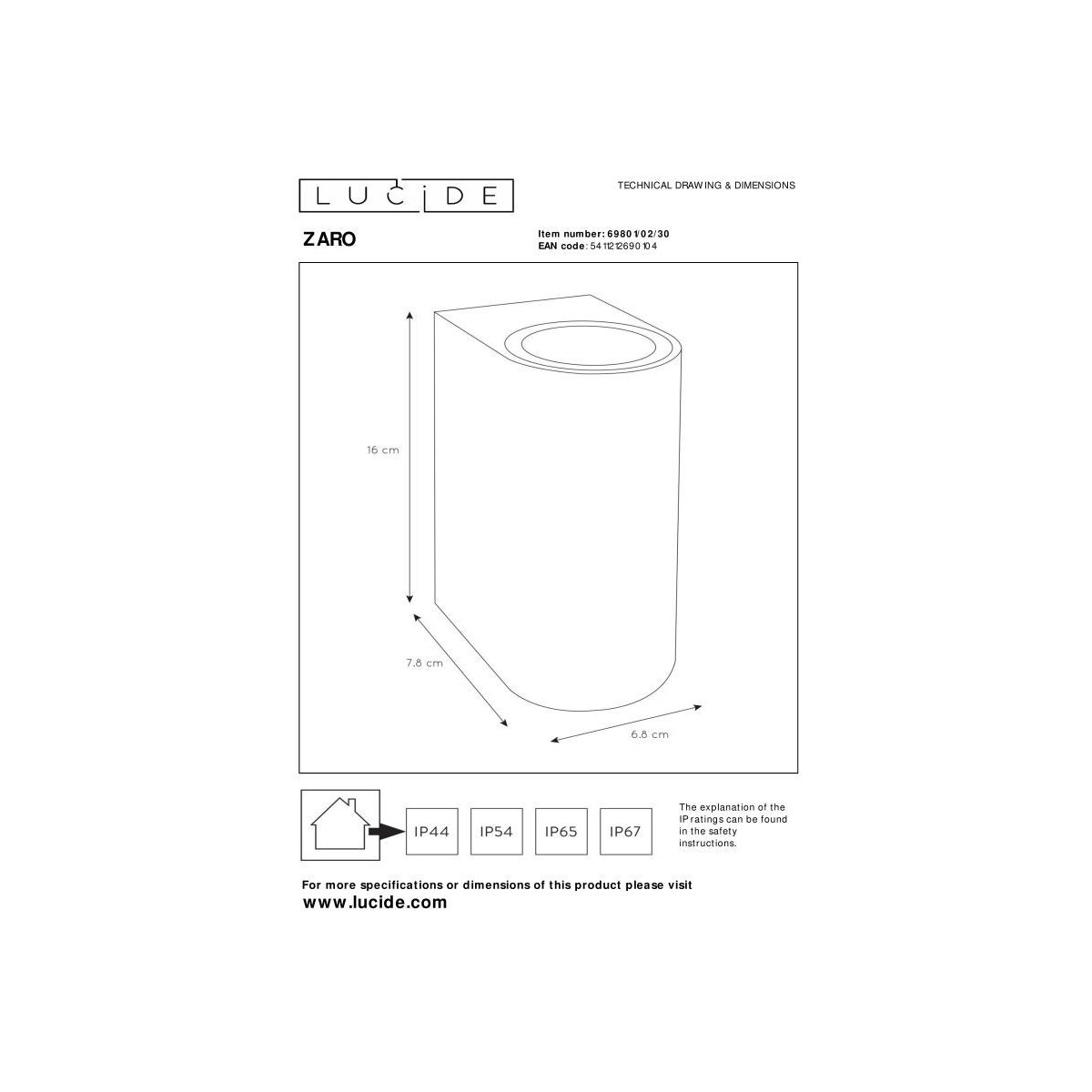 Lucide 69801/02/30 ZARO - Reflektor ścienny - Kinkiet do wewnątrz i na zewnątrz - 2xGU10 - IP65 - Czarny