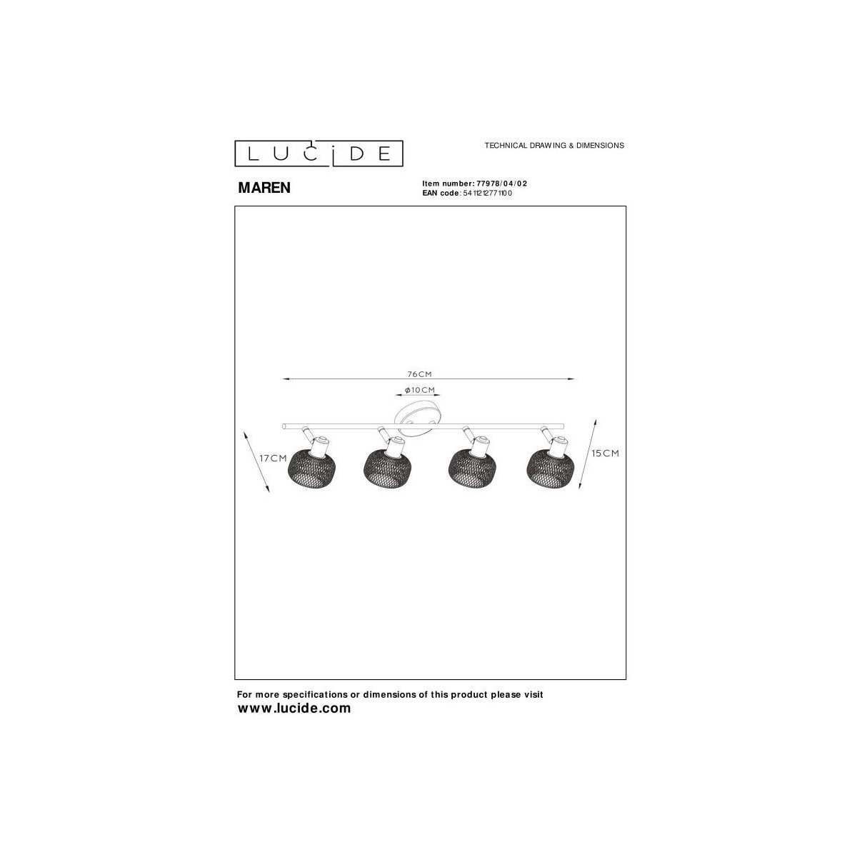 Lucide 77978/04/02 MAREN - Reflektor sufitowy - 4xE14 - Matowe złoto - Mosiądz