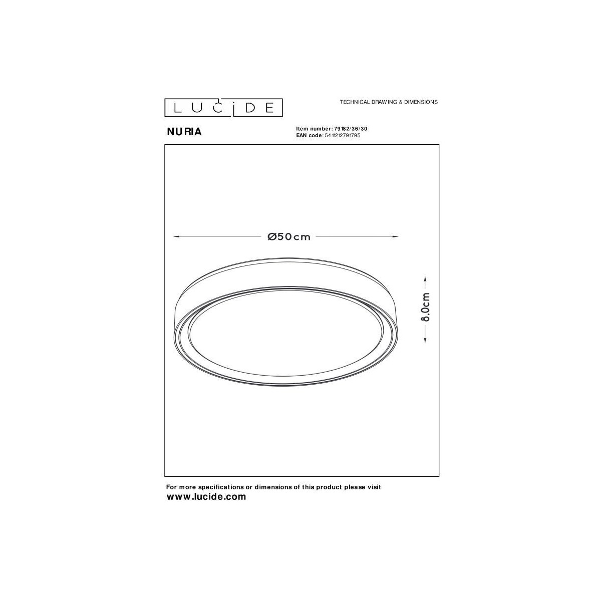 Lucide 79182/36/30 NURIA - Lampa sufitowa wpuszczana - 50 cm - LED 3 StepDim - 1x36W 2700K - Czarny