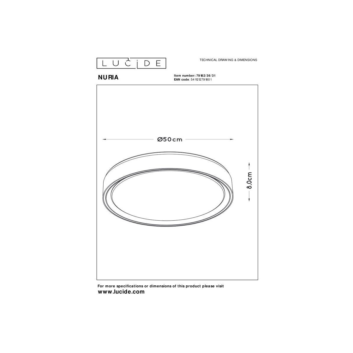 Lucide 79182/36/31 NURIA - Lampa sufitowa wpuszczana - 50 cm - LED 3 StepDim - 1x36W 2700K - Biała