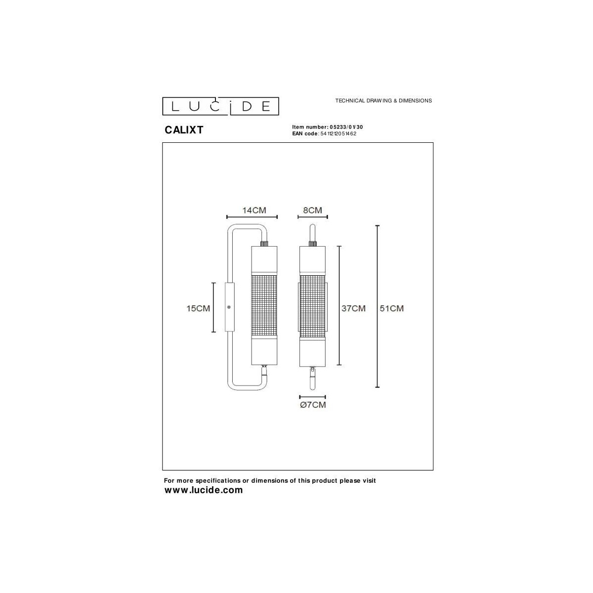 Lucide 05233/01/30 CALIXT - Kinkiet - 1xE27 - Czarny