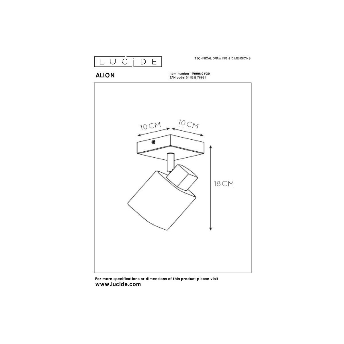 Lucide 17999/01/30 ALION - Reflektor sufitowy - 1xE14 - Czarny