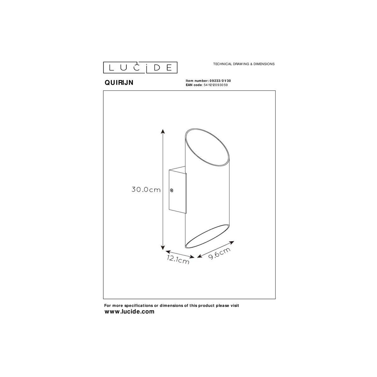 Lucide 09233/01/30 QUIRIJN - Kinkiet - 10 cm - 1xG9 - Czarny