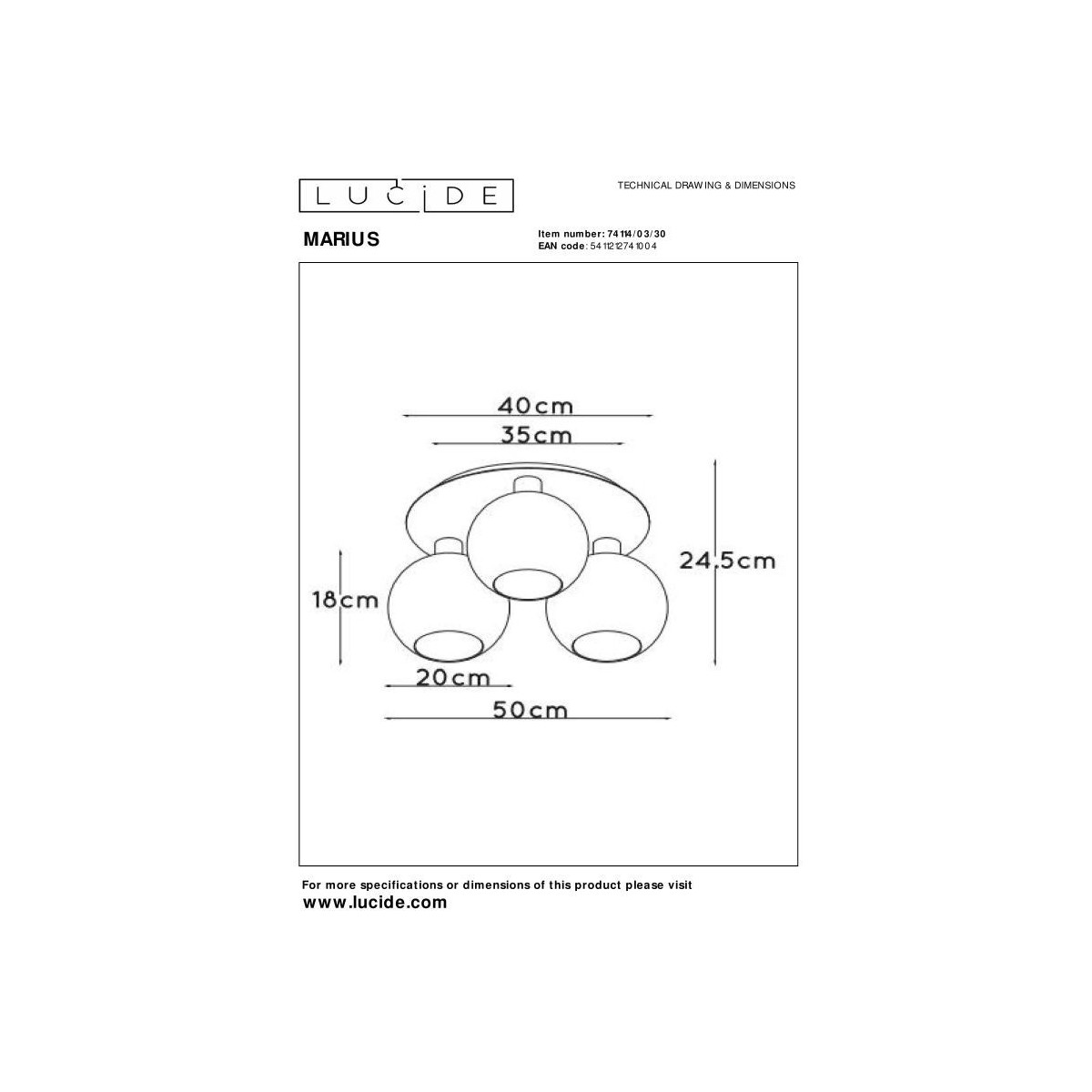 Lucide 74114/03/30 MARIUS - Lampa sufitowa wpuszczana - 3xE27 - Czarny