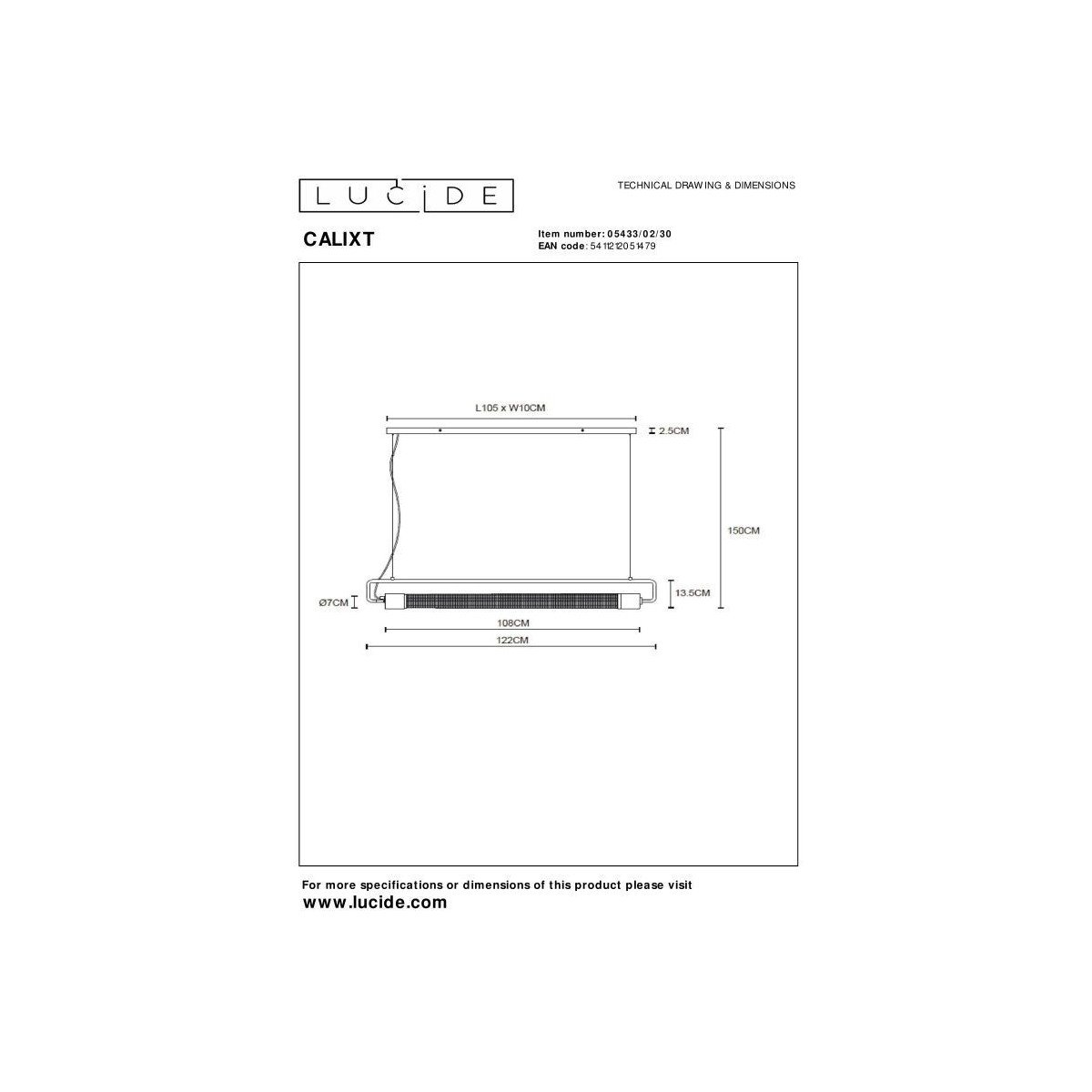 Lucide 05433/02/30 CALIXT - Lampa wisząca - 2xE27 - Czarny