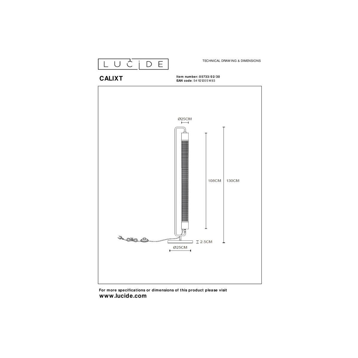 Lucide 05733/02/30 CALIXT - Lampa podłogowa - 2xE27 - Czarna