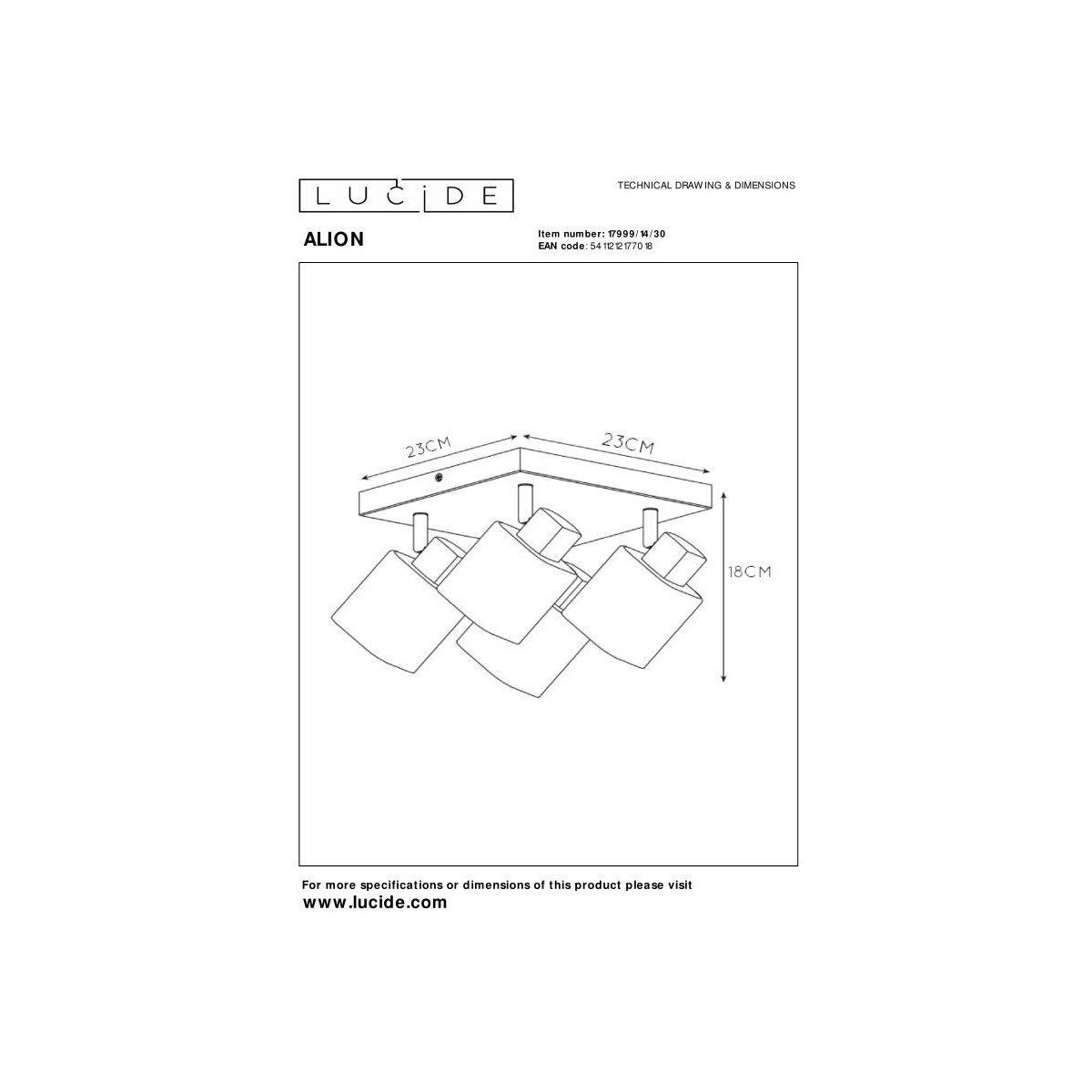Lucide 17999/14/30 ALION - Reflektor sufitowy - 4xE14 - Czarny