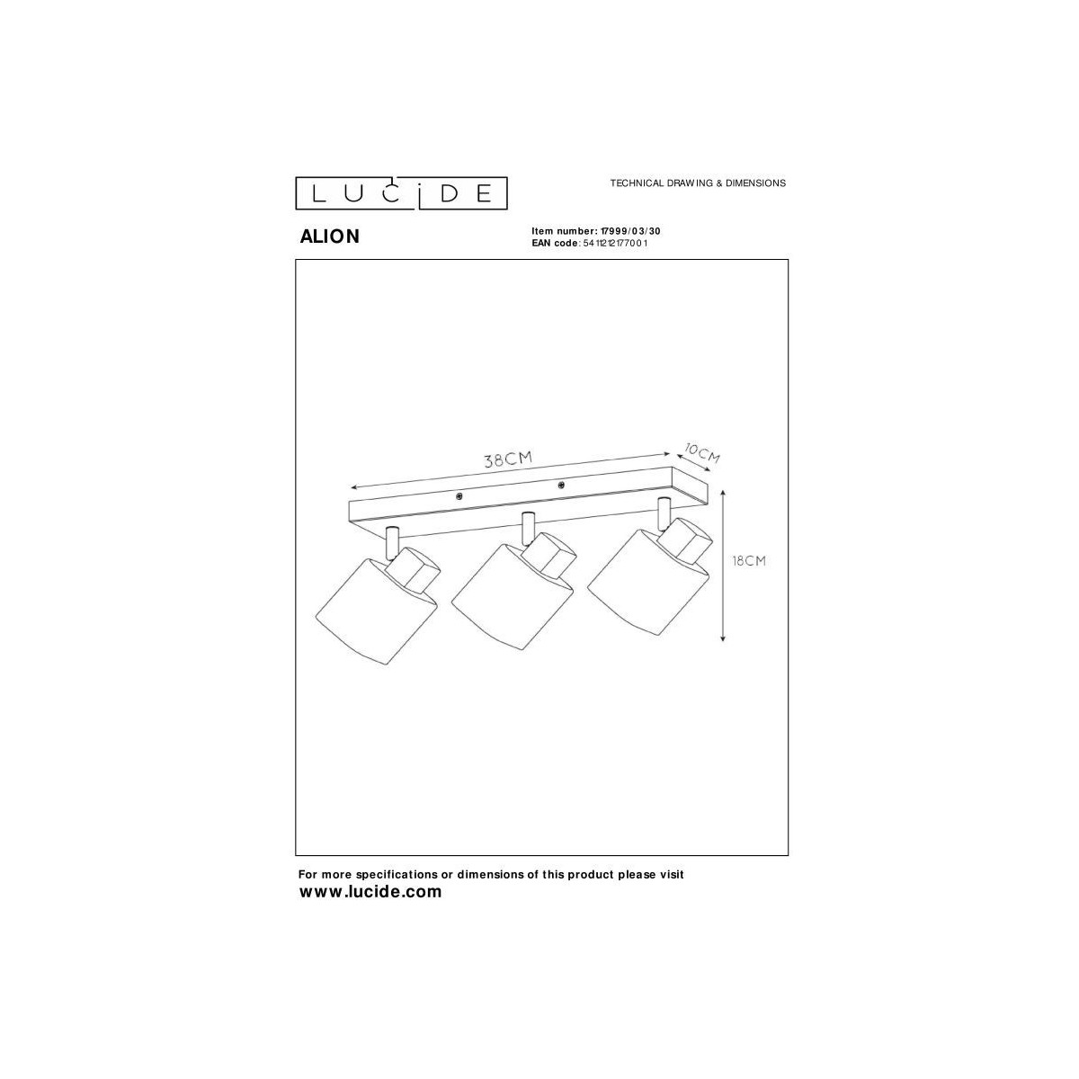 Lucide 17999/03/30 ALION - Reflektor sufitowy - 3xE14 - Czarny