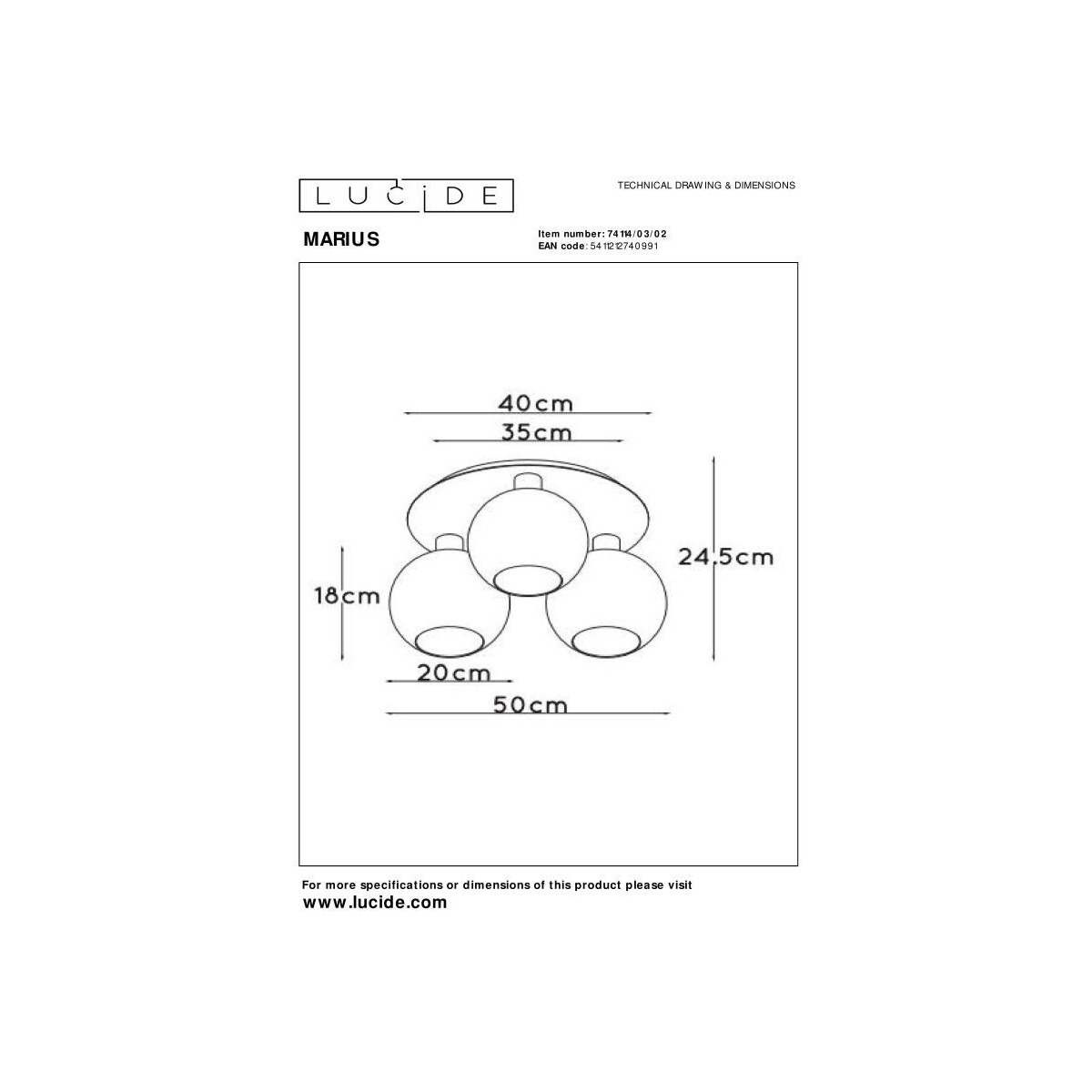 Lucide 74114/03/02 MARIUS - Lampa sufitowa wpuszczana - 3xE27 - Matowe złoto - Mosiądz