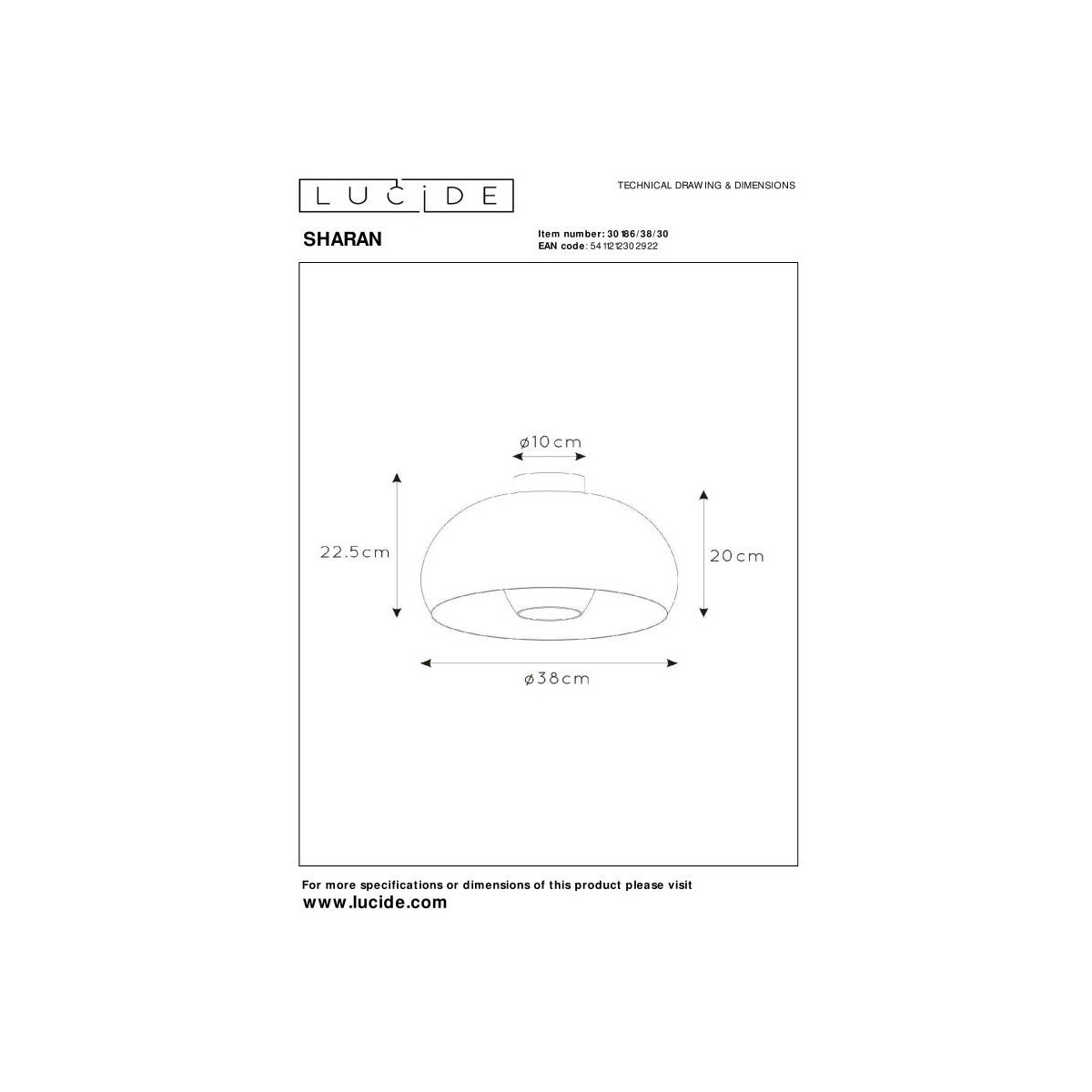 Lucide 30186/38/30 SHARAN - Lampa sufitowa wpuszczana - 38 cm - 1xE27 - Czarny