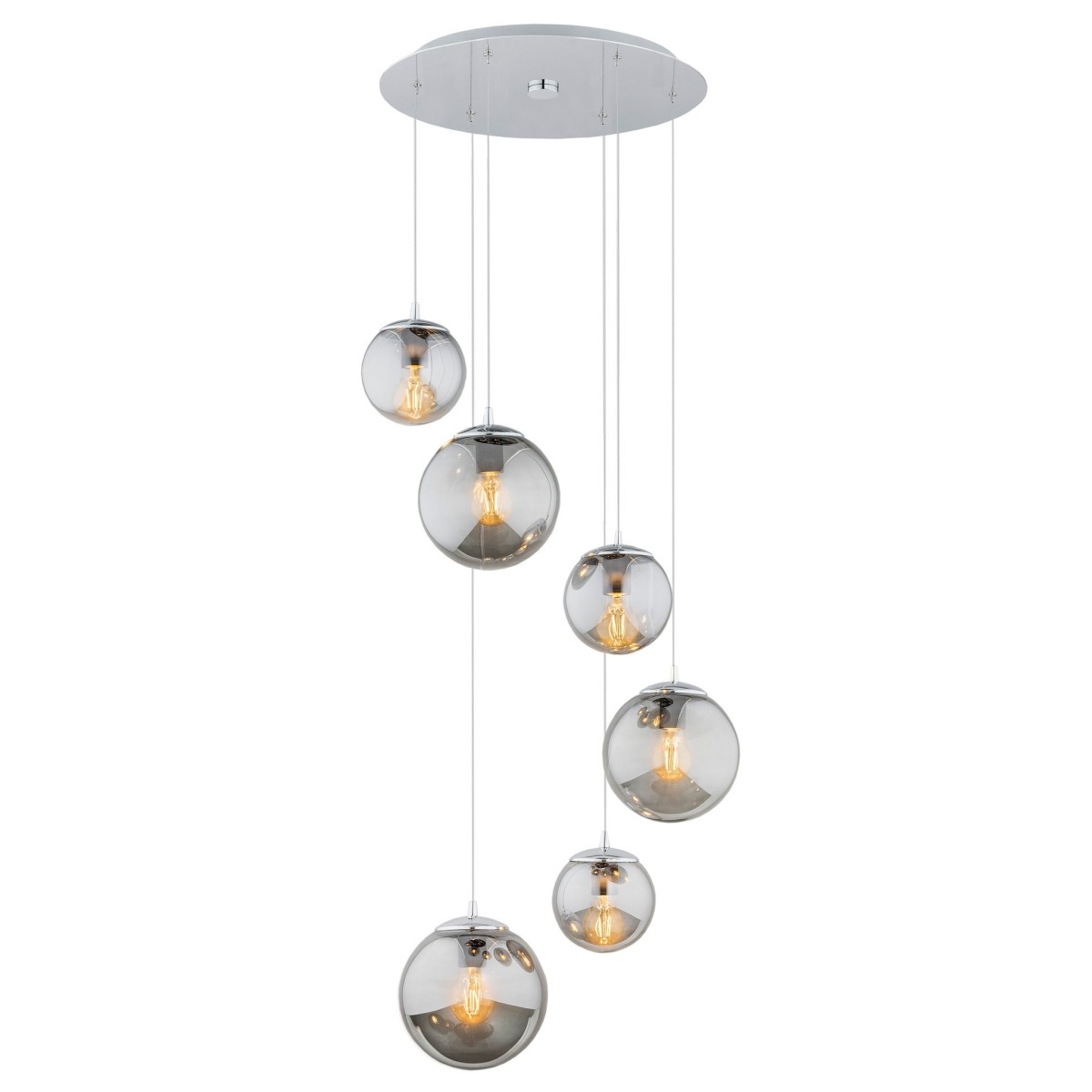 lampa wisząca 6 pł. na okrągłej podsufitce OPTICA kolor lister grafit, chrom