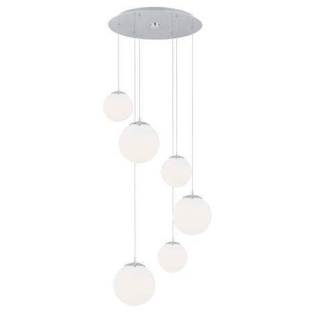 lampa wisząca 6 pł. na okrągłej podsufitce OPTICA kolor opal, chrom