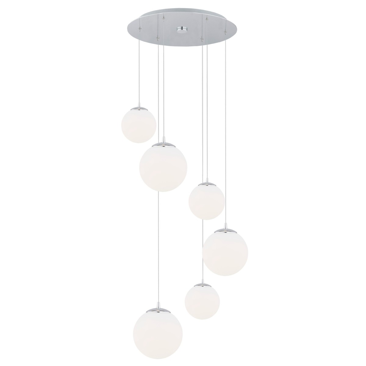 lampa wisząca 6 pł. na okrągłej podsufitce OPTICA kolor opal, chrom