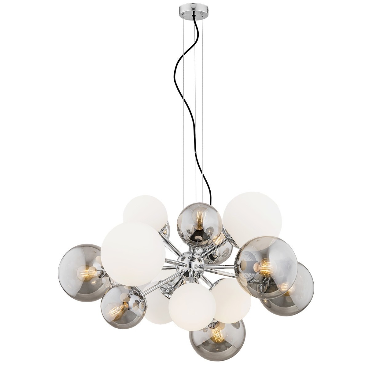 żyrandol 15 pł. SATELITE kolor mix opal mat + lister grafit, chrom