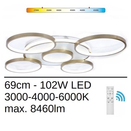 nowoczesna złota lampa na sufit - 102W - 8460lm - 3000-4000-6000K