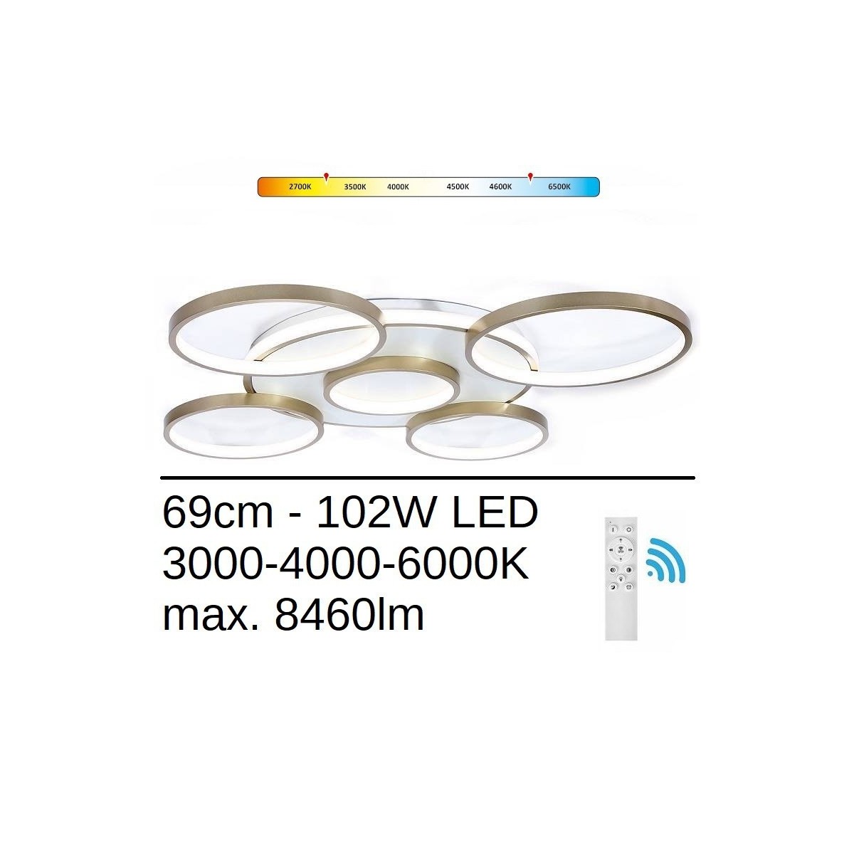 nowoczesna złota lampa na sufit - 102W - 8460lm - 3000-4000-6000K