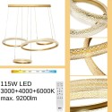 Duża złota lampa wisząca 115W LED- z pilotem, zmiana barwy, ściemnialna