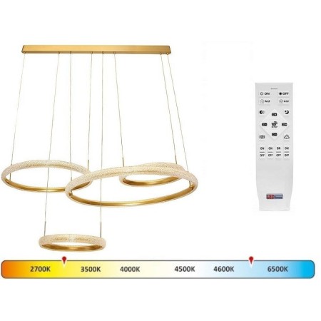 Duża złota lampa wisząca 115W LED- z pilotem, zmiana barwy, ściemnialna