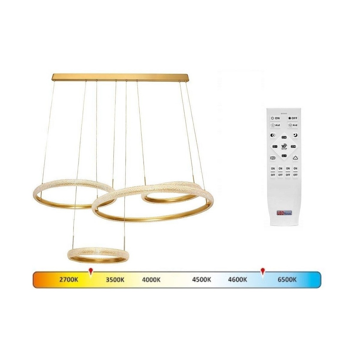 Duża złota lampa wisząca 115W LED- z pilotem, zmiana barwy, ściemnialna