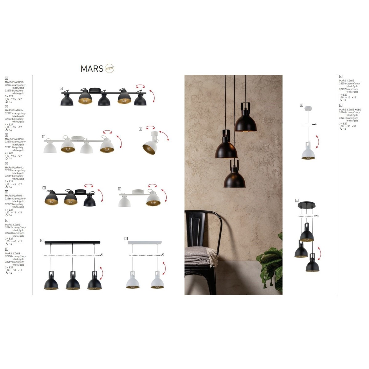 Biało złota lampa z czteroma ruchomymi kloszami Sigma MARS 32273 - 4xE27