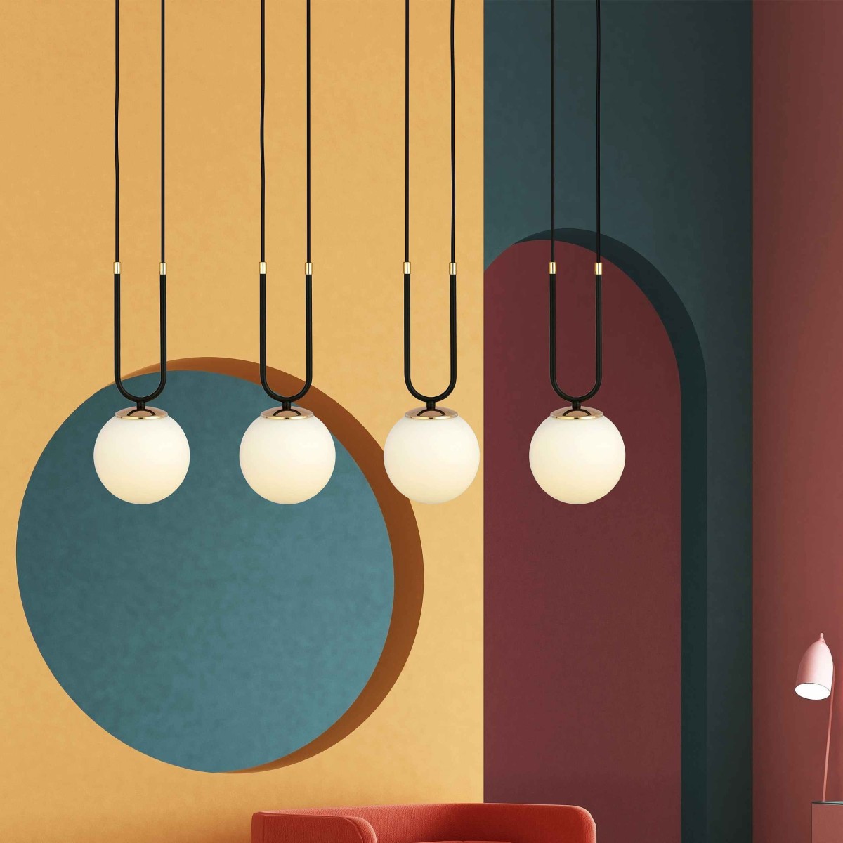 biała LAMPA WISZĄCA GLAM 4 BLACK/OPAL