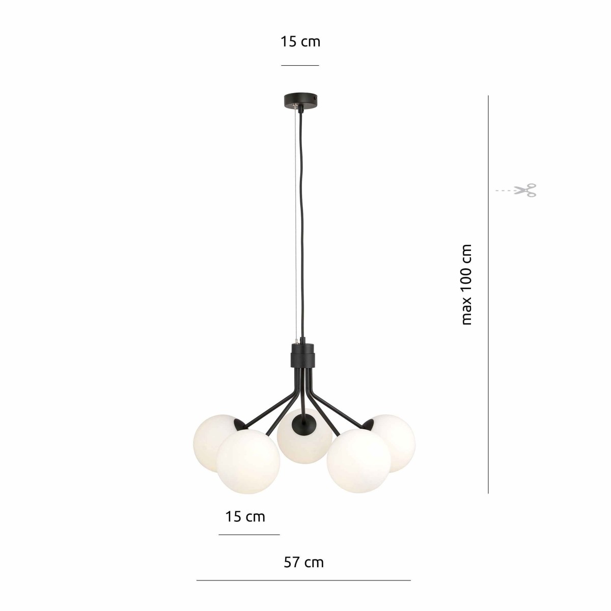 biała LAMPA WISZĄCA NOVA 5 BLACK/OPAL