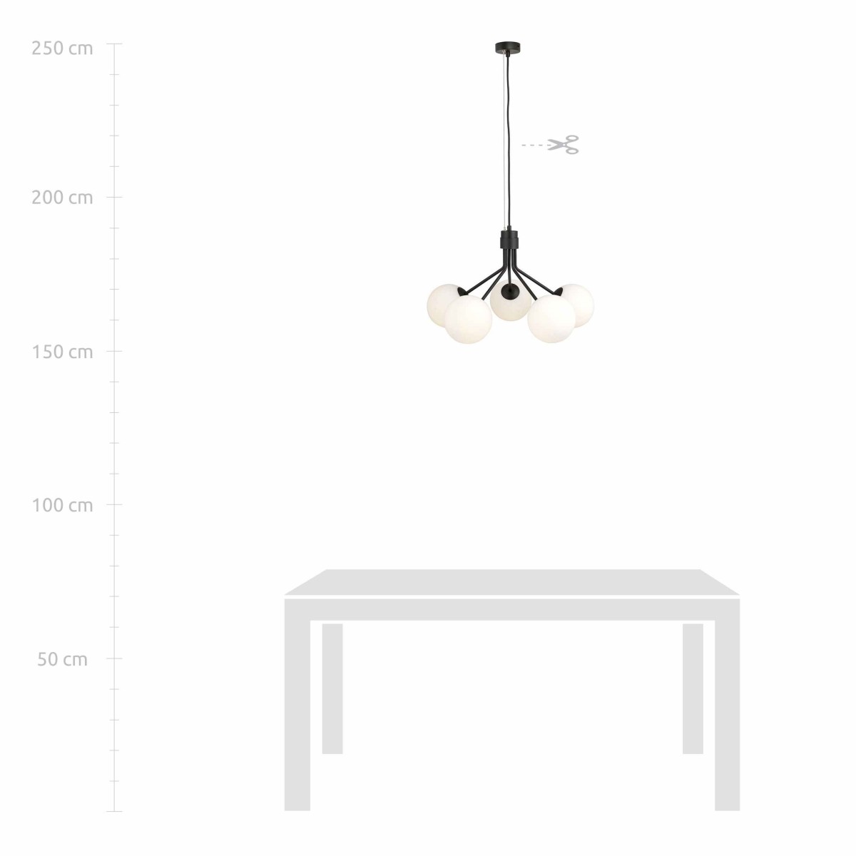 biała LAMPA WISZĄCA NOVA 5 BLACK/OPAL