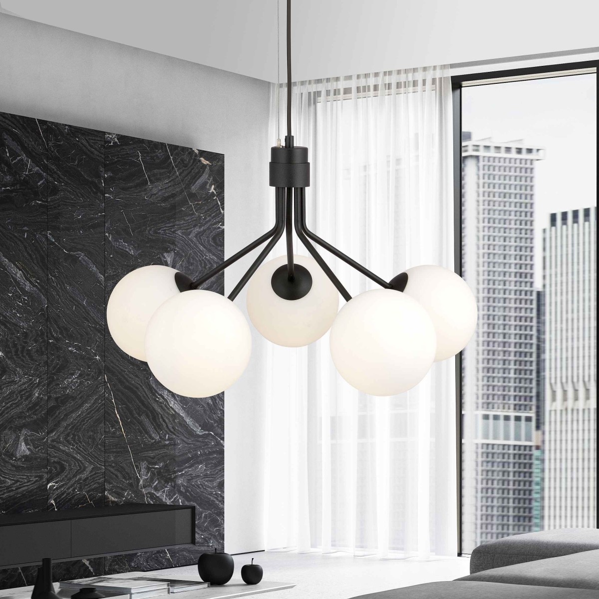 biała LAMPA WISZĄCA NOVA 5 BLACK/OPAL