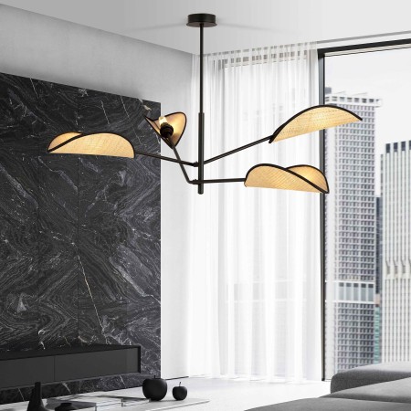 rattanowa LAMPA SUFITOWA  VENE 4 BLACK/RATTAN