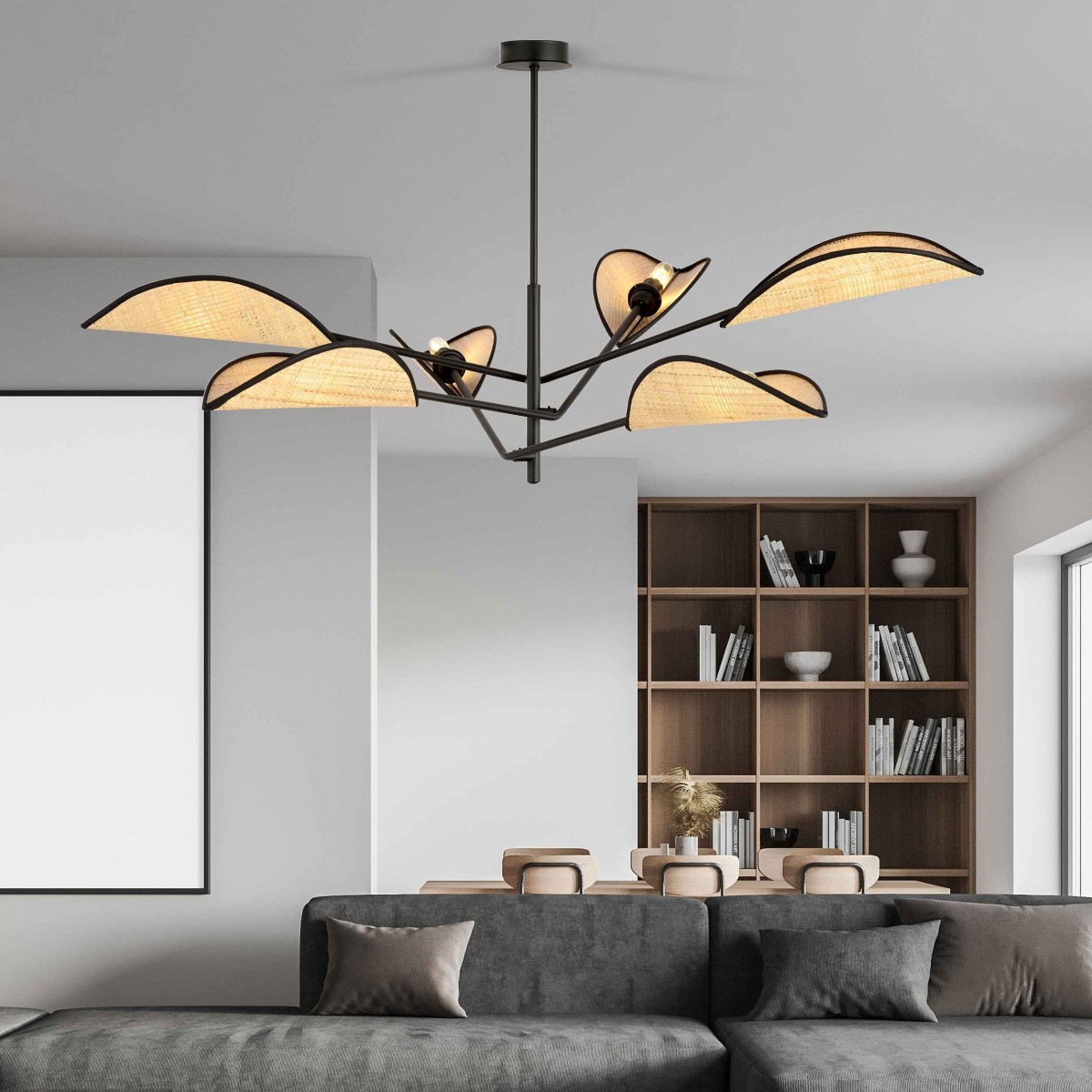 rattanowa LAMPA SUFITOWA  VENE 6 BLACK/RATTAN