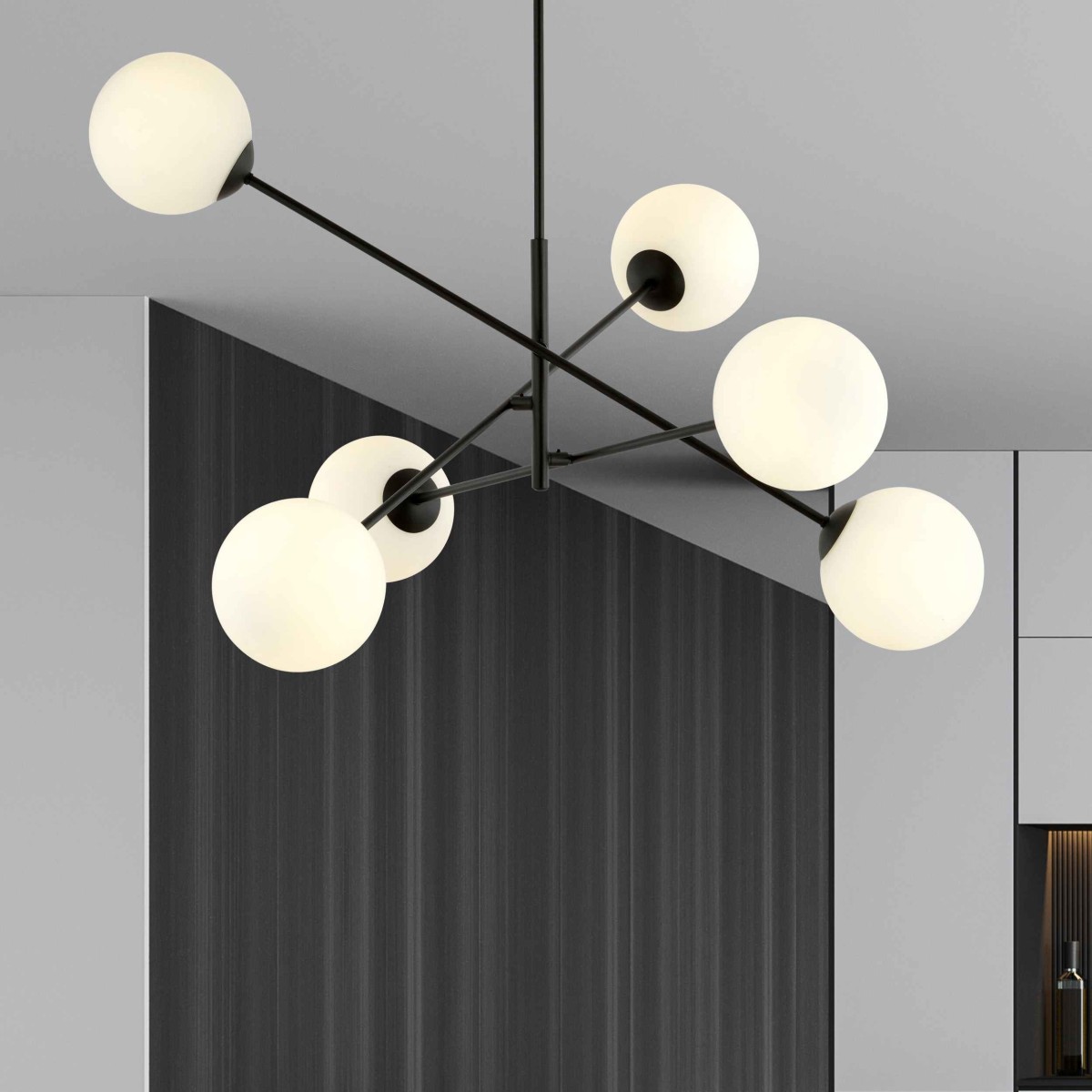 biała LAMPA WISZĄCA LINEAR 6 BLACK/OPAL